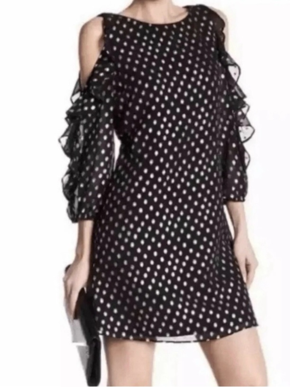 Black Polka Dot Cold-Shoulder Dress